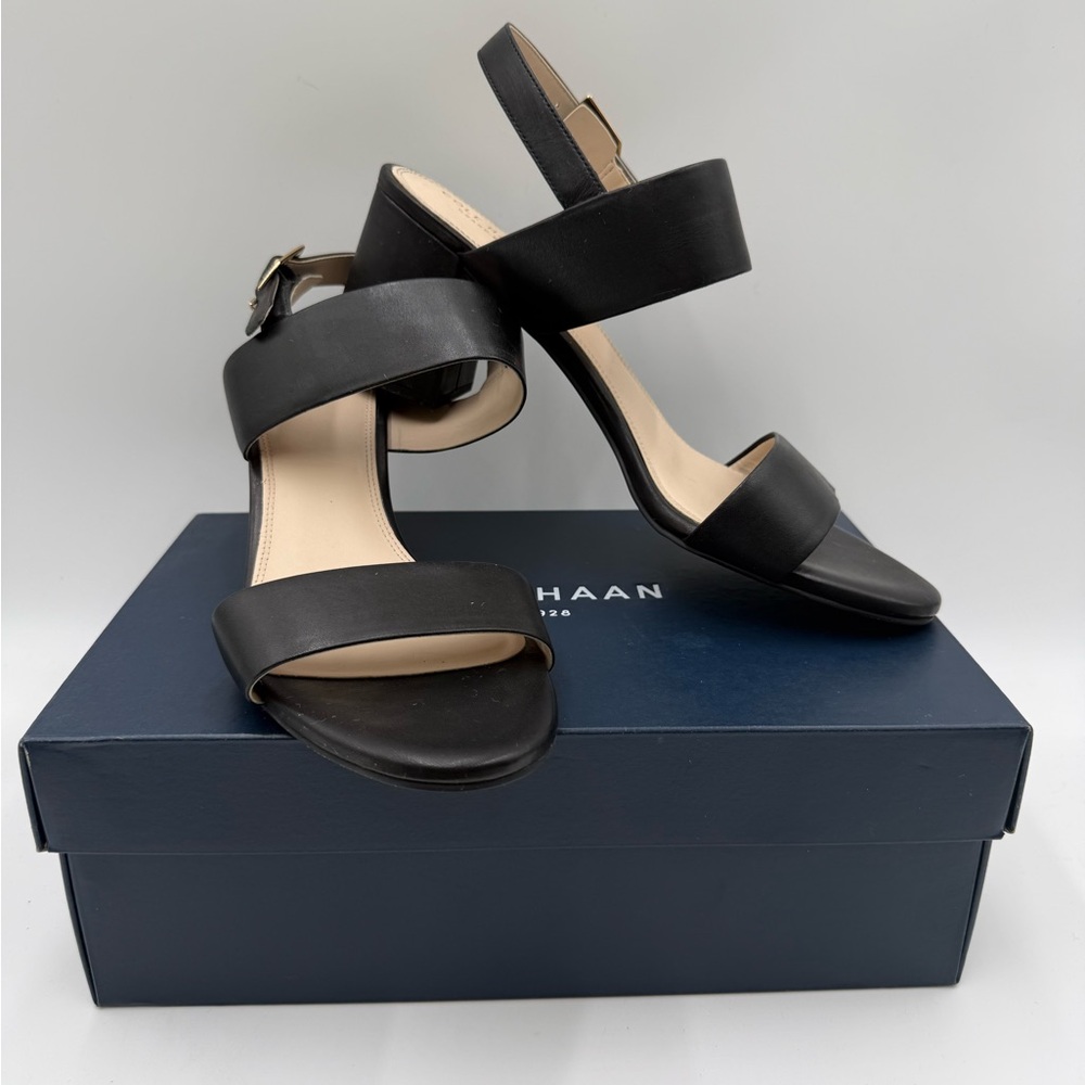 Cole Haan Avani City Black Leather. Block Heel Sandals Size 11B - Picture 2 of 5